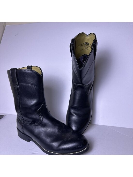 Justin Basic Leather Western Roper Boots Shoes Men Sz 11EE Black Cowboy Wear